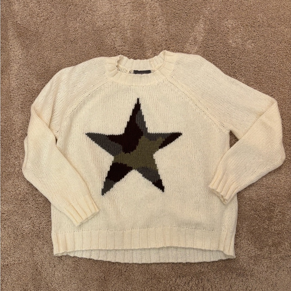 Wooden Ships Cream Sweater with Camo Star Design